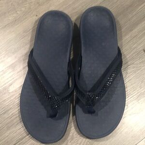 Vionic Tide RS  Navy Sparkle Leather Strap Contour Flip Flop Sandals size 12